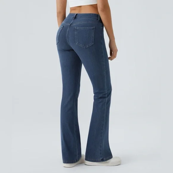 Halara Flex Mid Rise Pockets Casual Bootcut Navy Blue Jeans Size Medium NWT - Picture 2 of 9